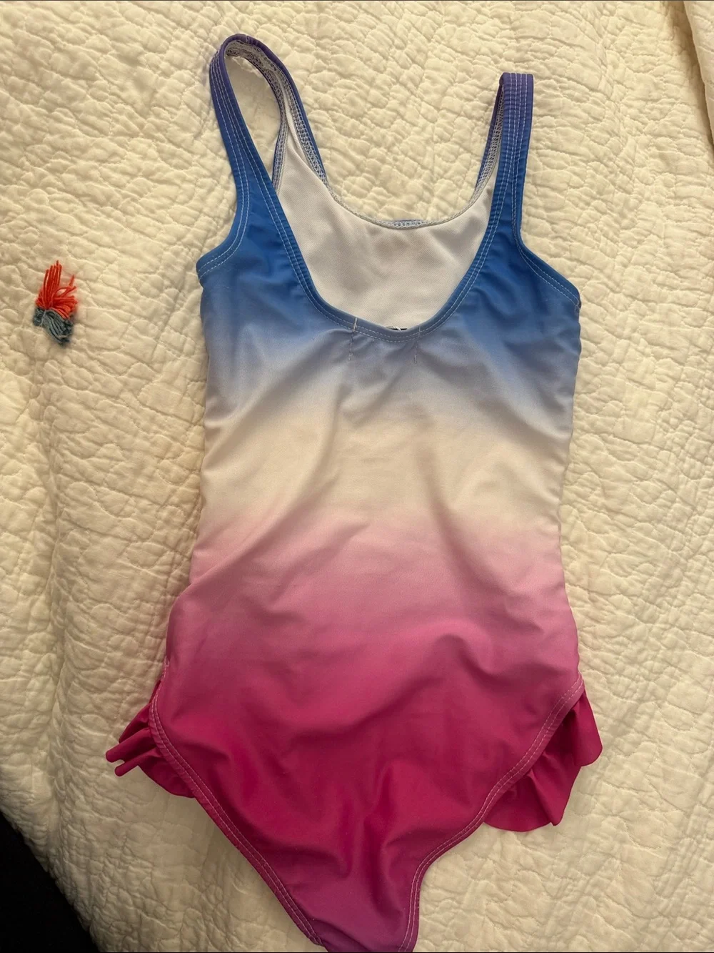 Girls Ombre Blue to Pink Ruffle One-Piece Swimsuit
